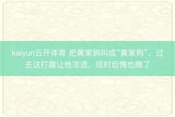kaiyun云开体育 把黄家驹叫成“黄家狗”,过去这打趣让他凉透,现时后悔也晚了
