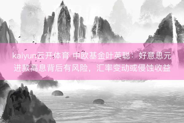 kaiyun云开体育 中欧基金叶英聪：好意思元进款高息背后有风险，汇率变动或侵蚀收益
